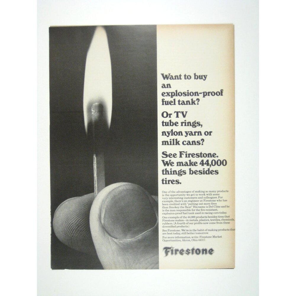 Vintage Firestone Advertisement Print 1970s Match Flame